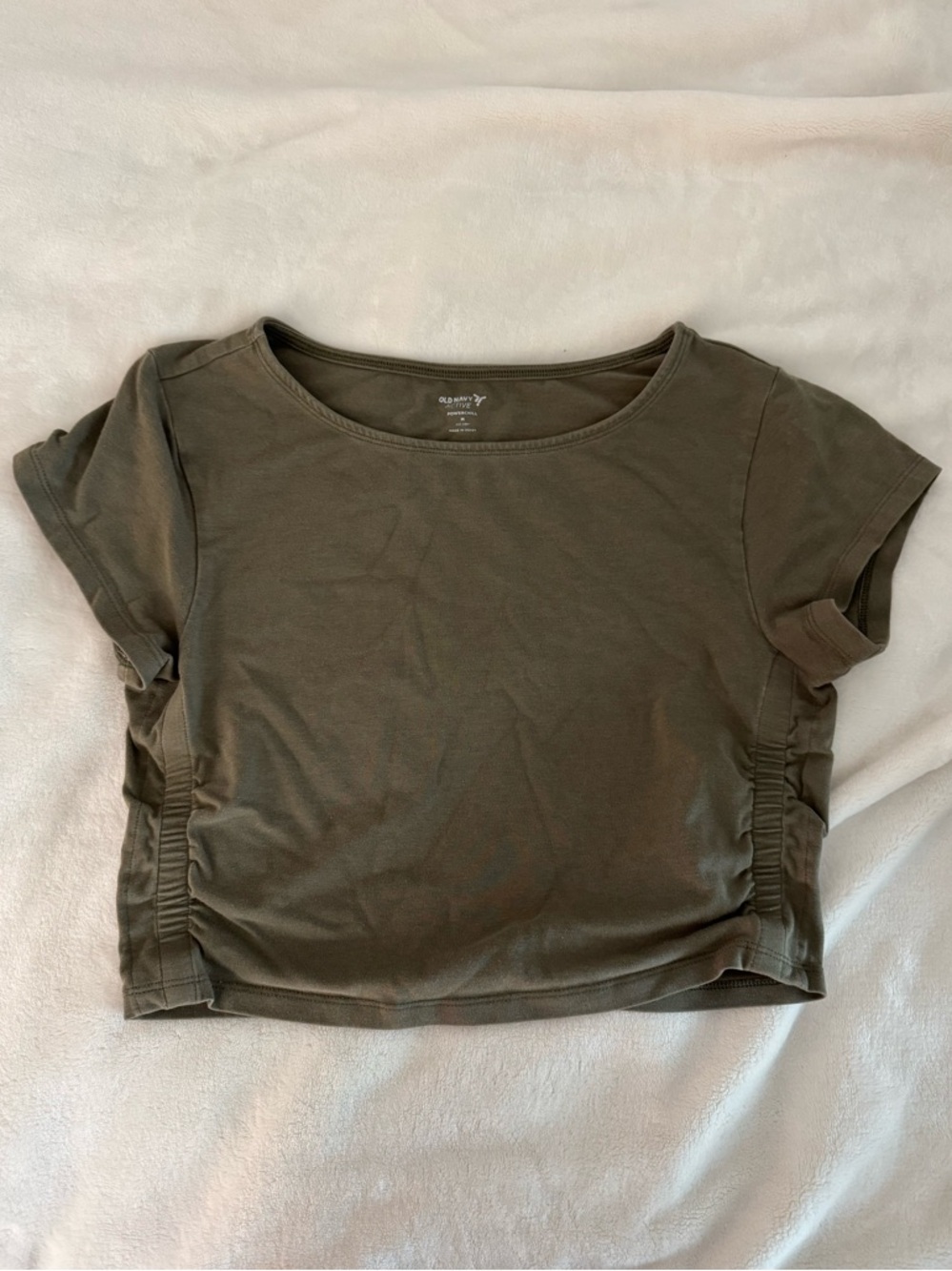 Old Navy - Olive Green Ruched-Side Short Sleeve Crop Top